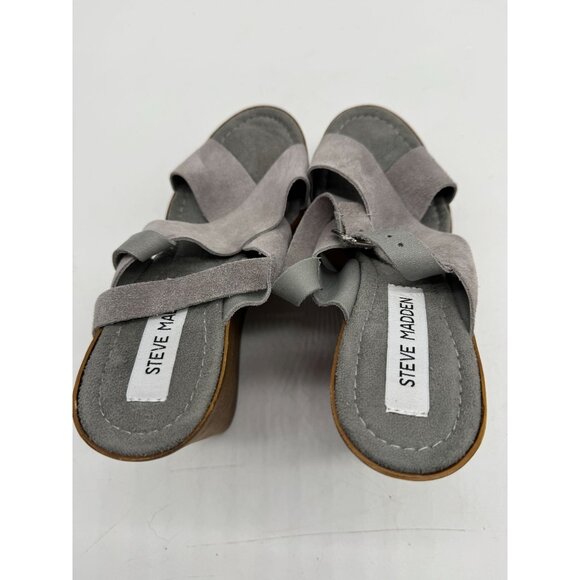 Steve Madden Womens Suede Platform Wedge Sandals Size 8 Grey Crisscross Strap - Picture 6 of 12